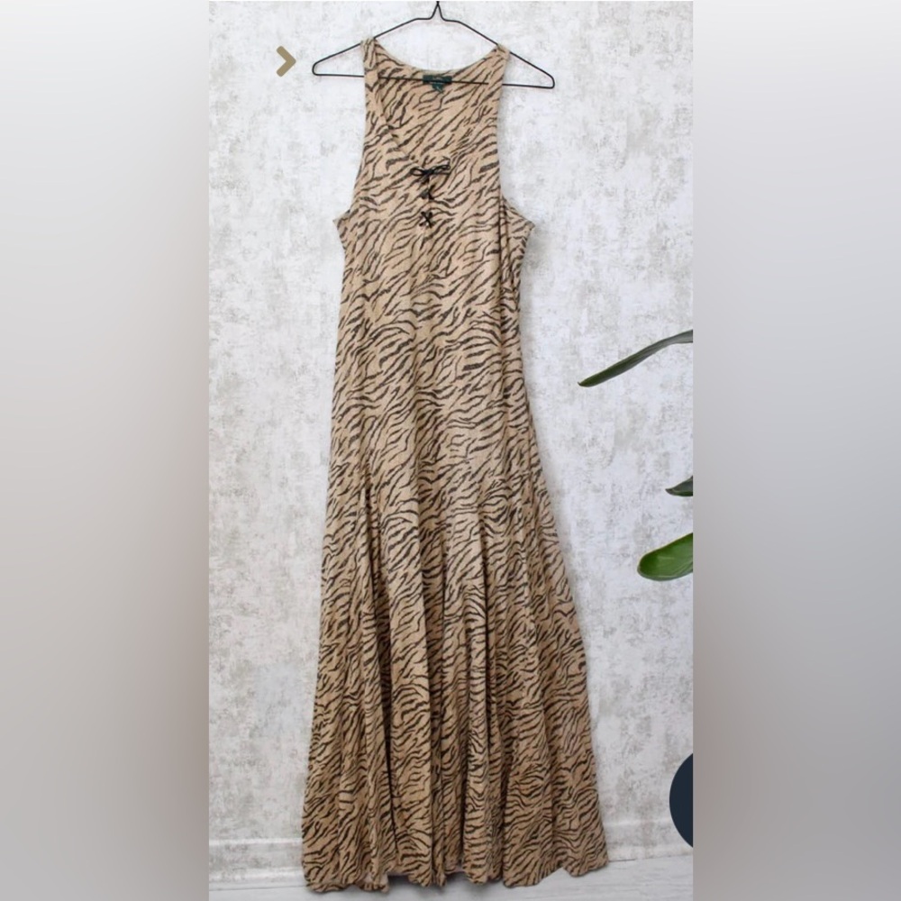 Ralph Lauren Vintage Black and Tan Zebra Maxi Dress medium